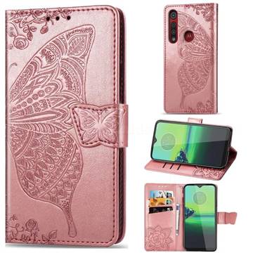 Embossing Mandala Flower Butterfly Leather Wallet Case for Motorola Moto G8 Play - Rose Gold