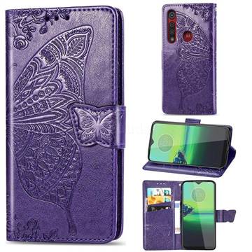 Embossing Mandala Flower Butterfly Leather Wallet Case for Motorola Moto G8 Play - Dark Purple