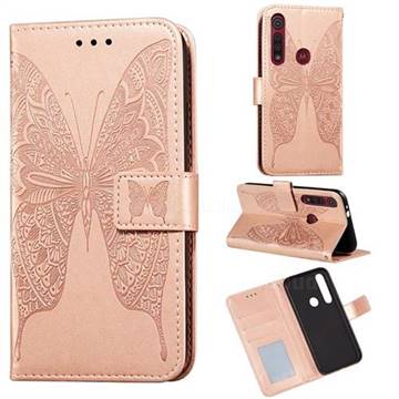 Intricate Embossing Vivid Butterfly Leather Wallet Case for Motorola Moto G8 Play - Rose Gold