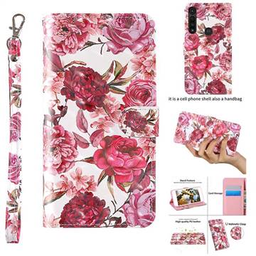Red Flower 3D Painted Leather Wallet Case for Motorola Moto G8 Play