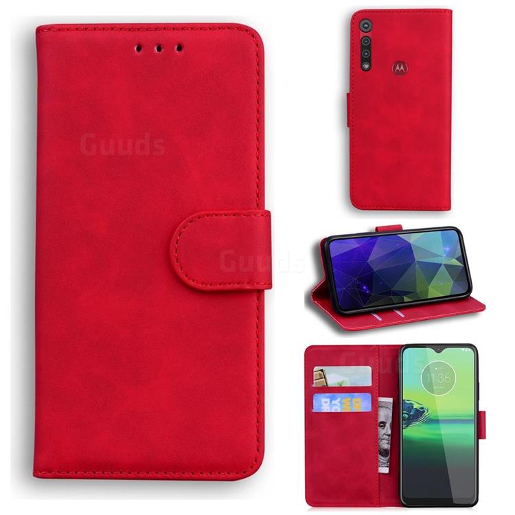 Retro Classic Skin Feel Leather Wallet Phone Case for Motorola Moto G8 Play - Red