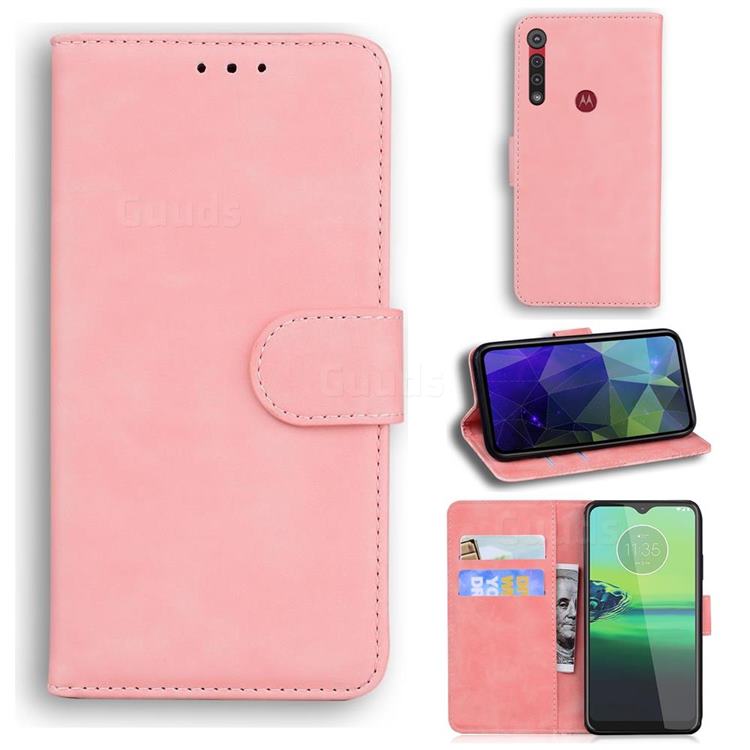 Retro Classic Skin Feel Leather Wallet Phone Case for Motorola Moto G8 Play - Pink