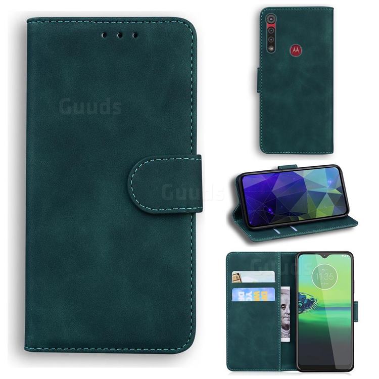 Retro Classic Skin Feel Leather Wallet Phone Case for Motorola Moto G8 Play - Green