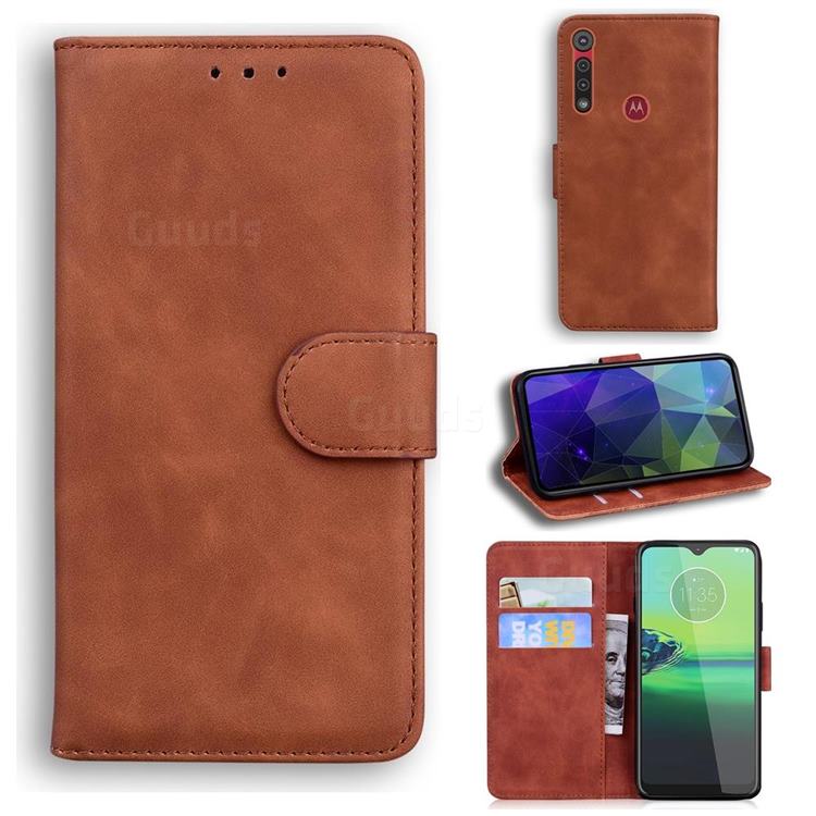 Retro Classic Skin Feel Leather Wallet Phone Case for Motorola Moto G8 Play - Brown