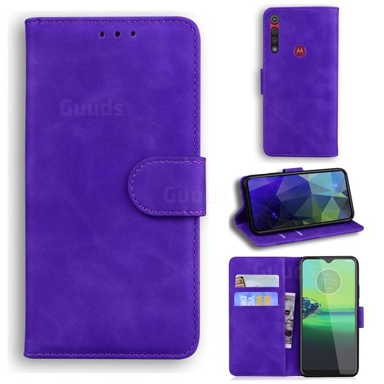 Retro Classic Skin Feel Leather Wallet Phone Case for Motorola Moto G8 Play - Purple