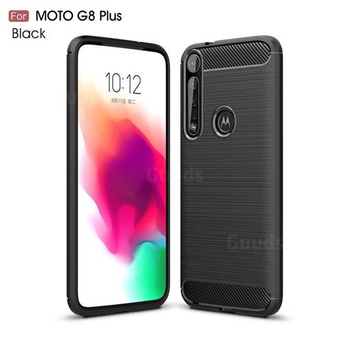 Luxury Carbon Fiber Brushed Wire Drawing Silicone TPU Back Cover for Motorola Moto G8 Plus - Black