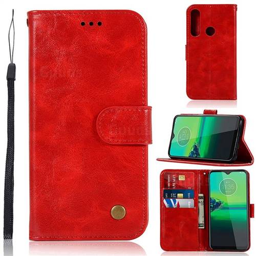 Luxury Retro Leather Wallet Case for Motorola Moto G8 Plus - Red