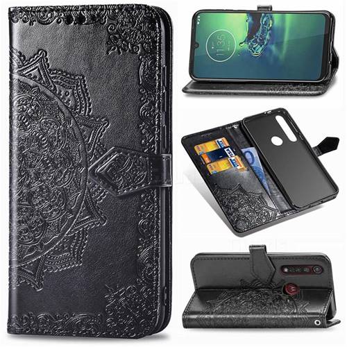 Embossing Imprint Mandala Flower Leather Wallet Case for Motorola Moto G8 Plus - Black