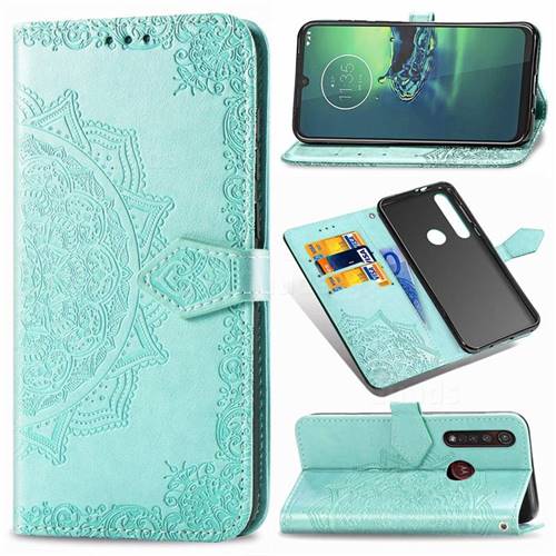 Embossing Imprint Mandala Flower Leather Wallet Case for Motorola Moto G8 Plus - Green