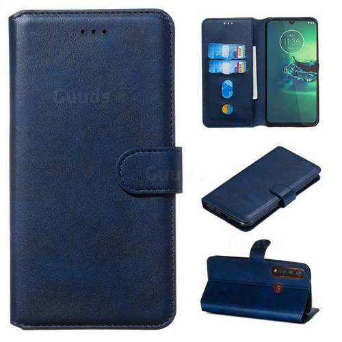 Retro Calf Matte Leather Wallet Phone Case for Motorola Moto G8 Plus - Blue