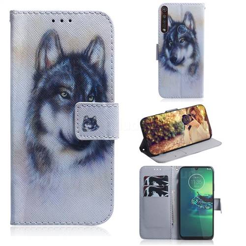 Snow Wolf PU Leather Wallet Case for Motorola Moto G8 Plus