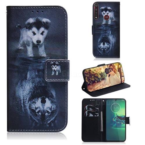 Wolf and Dog PU Leather Wallet Case for Motorola Moto G8 Plus