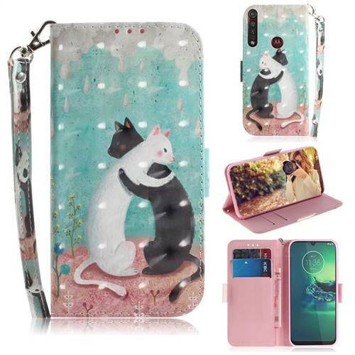 Black and White Cat 3D Painted Leather Wallet Phone Case for Motorola Moto G8 Plus