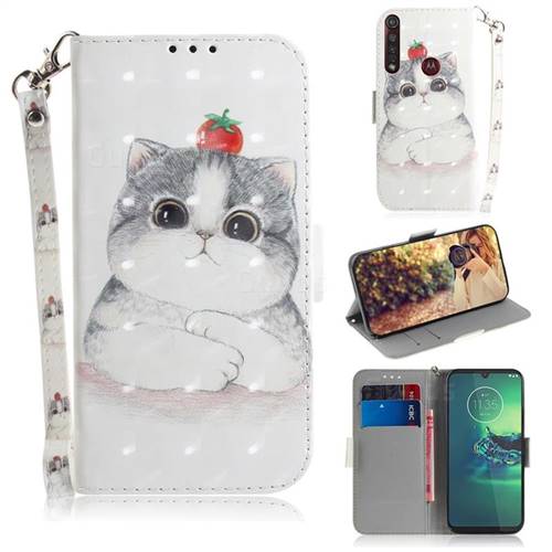 Cute Tomato Cat 3D Painted Leather Wallet Phone Case for Motorola Moto G8 Plus