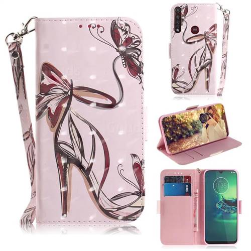 Butterfly High Heels 3D Painted Leather Wallet Phone Case for Motorola Moto G8 Plus