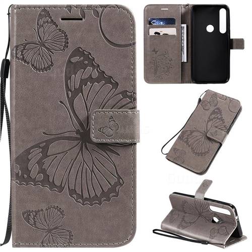 Embossing 3D Butterfly Leather Wallet Case for Motorola Moto G8 Plus - Gray