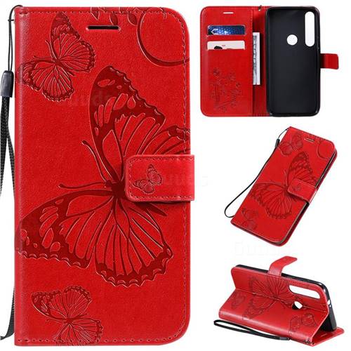 Embossing 3D Butterfly Leather Wallet Case for Motorola Moto G8 Plus - Red