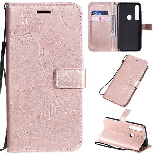 Embossing 3D Butterfly Leather Wallet Case for Motorola Moto G8 Plus - Rose Gold