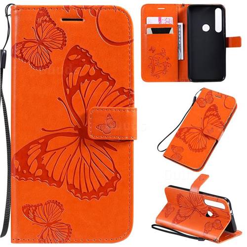 Embossing 3D Butterfly Leather Wallet Case for Motorola Moto G8 Plus - Orange