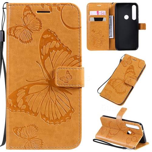 Embossing 3D Butterfly Leather Wallet Case for Motorola Moto G8 Plus - Yellow