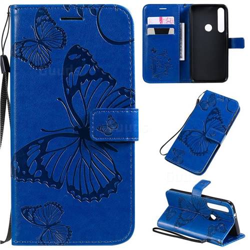 Embossing 3D Butterfly Leather Wallet Case for Motorola Moto G8 Plus - Blue