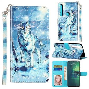 Snow Wolf 3D Leather Phone Holster Wallet Case for Motorola Moto G8 Plus