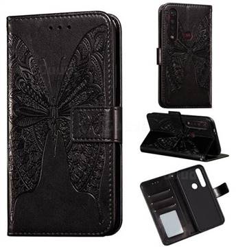 Intricate Embossing Vivid Butterfly Leather Wallet Case for Motorola Moto G8 Plus - Black