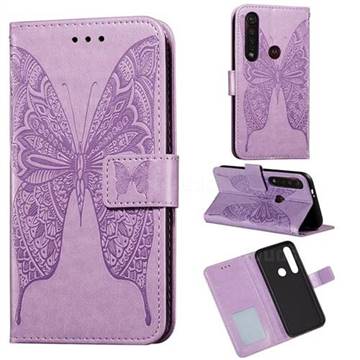 Intricate Embossing Vivid Butterfly Leather Wallet Case for Motorola Moto G8 Plus - Purple