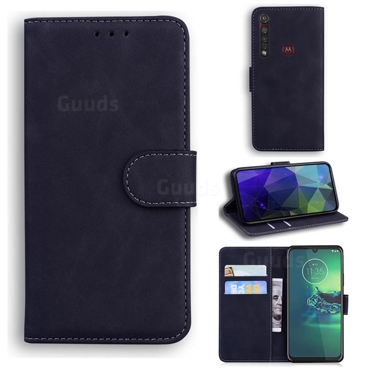 Retro Classic Skin Feel Leather Wallet Phone Case for Motorola Moto G8 Plus - Black