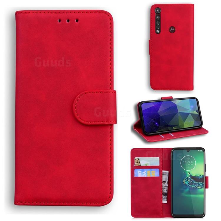 Retro Classic Skin Feel Leather Wallet Phone Case for Motorola Moto G8 Plus - Red