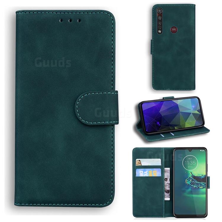 Retro Classic Skin Feel Leather Wallet Phone Case for Motorola Moto G8 Plus - Green