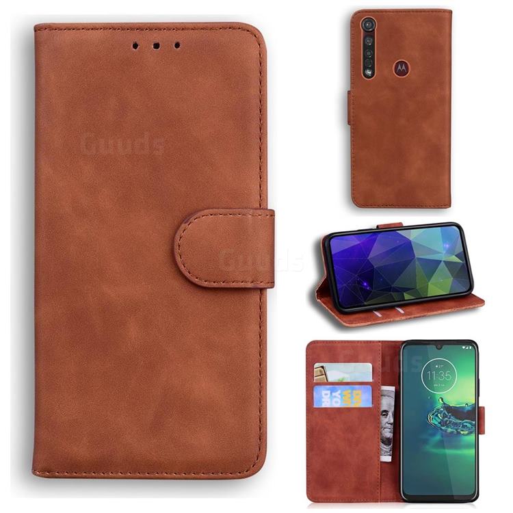 Retro Classic Skin Feel Leather Wallet Phone Case for Motorola Moto G8 Plus - Brown