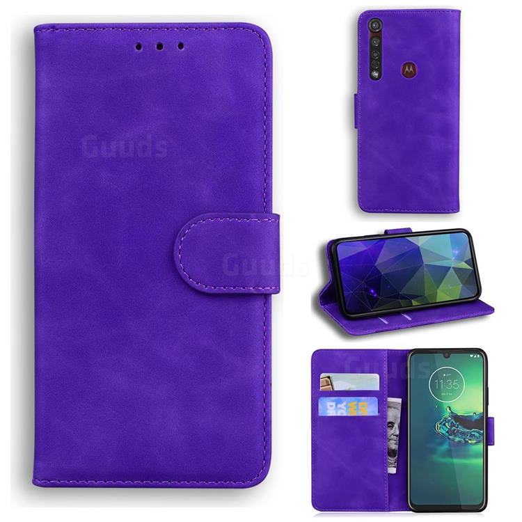 Retro Classic Skin Feel Leather Wallet Phone Case for Motorola Moto G8 Plus - Purple