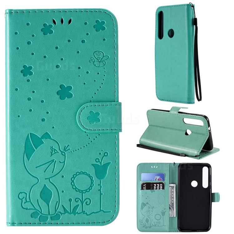 Embossing Bee and Cat Leather Wallet Case for Motorola Moto G8 Plus - Green