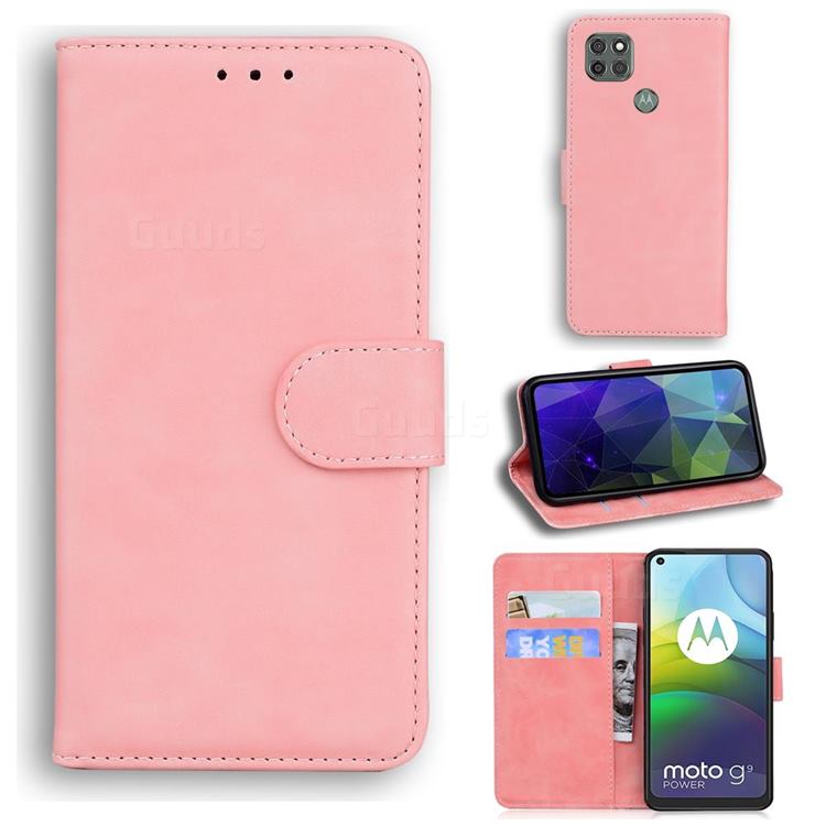 Retro Classic Skin Feel Leather Wallet Phone Case for Motorola Moto G9 Power - Pink