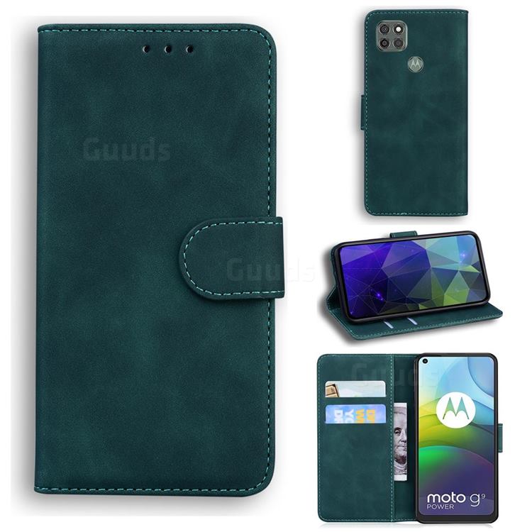 Retro Classic Skin Feel Leather Wallet Phone Case for Motorola Moto G9 Power - Green