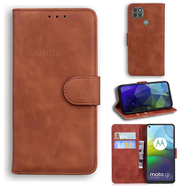 Retro Classic Skin Feel Leather Wallet Phone Case for Motorola Moto G9 Power - Brown
