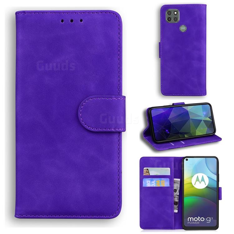 Retro Classic Skin Feel Leather Wallet Phone Case for Motorola Moto G9 Power - Purple