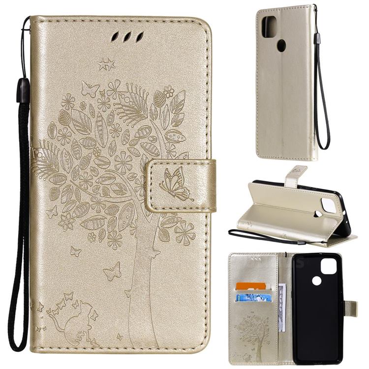 Embossing Butterfly Tree Leather Wallet Case for Motorola Moto G9 Power - Champagne