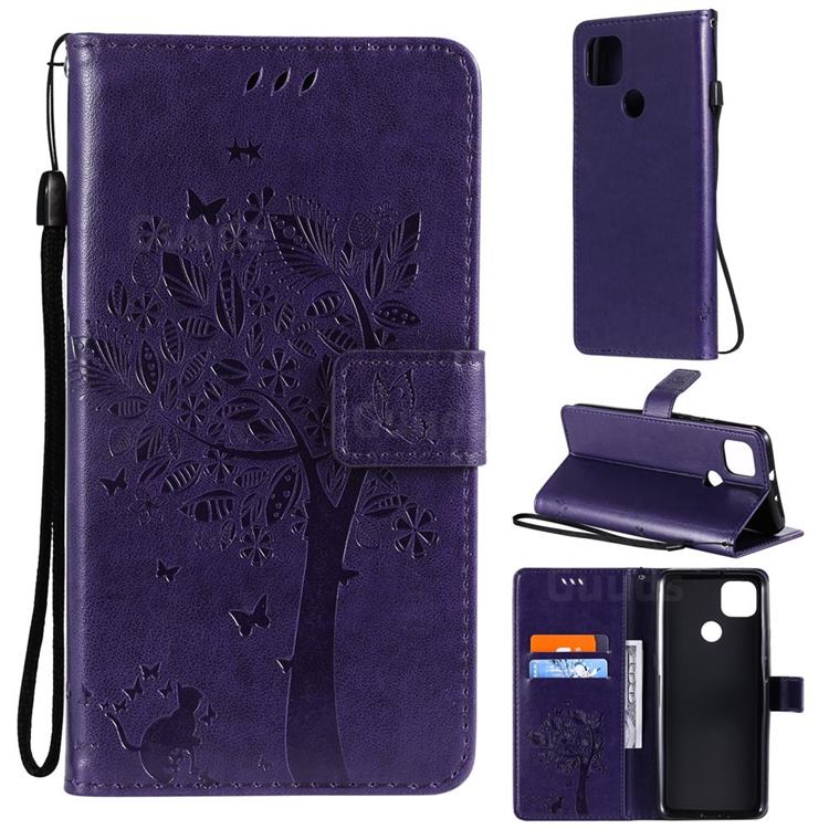 Embossing Butterfly Tree Leather Wallet Case for Motorola Moto G9 Power - Purple