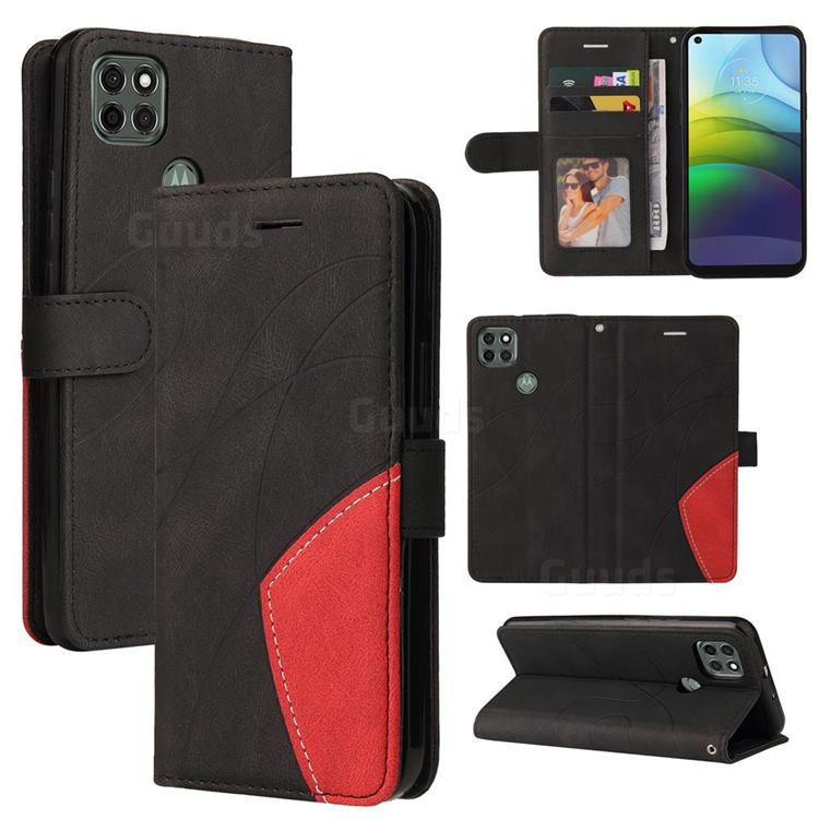 Luxury Two-color Stitching Leather Wallet Case Cover for Motorola Moto G9 Power - Black