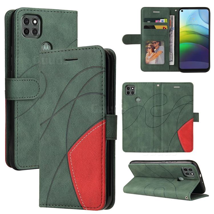 Luxury Two-color Stitching Leather Wallet Case Cover for Motorola Moto G9 Power - Green