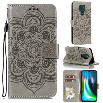 Intricate Embossing Datura Solar Leather Wallet Case for Motorola Moto G9 Play - Gray