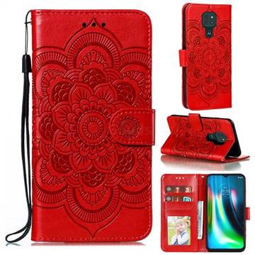 Intricate Embossing Datura Solar Leather Wallet Case for Motorola Moto G9 Play - Red