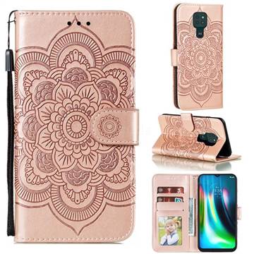 Intricate Embossing Datura Solar Leather Wallet Case for Motorola Moto G9 Play - Rose Gold