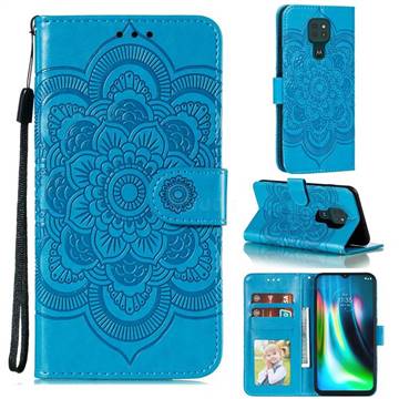 Intricate Embossing Datura Solar Leather Wallet Case for Motorola Moto G9 Play - Blue