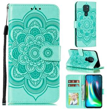 Intricate Embossing Datura Solar Leather Wallet Case for Motorola Moto G9 Play - Green