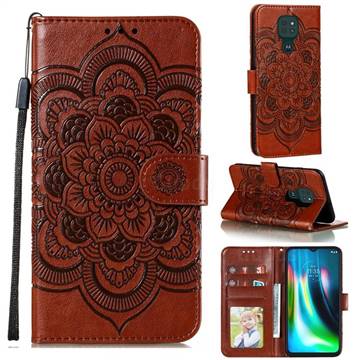 Intricate Embossing Datura Solar Leather Wallet Case for Motorola Moto G9 Play - Brown