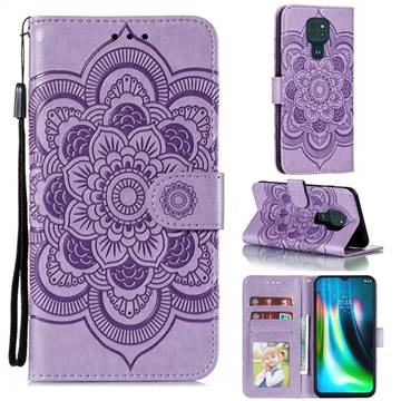 Intricate Embossing Datura Solar Leather Wallet Case for Motorola Moto G9 Play - Purple