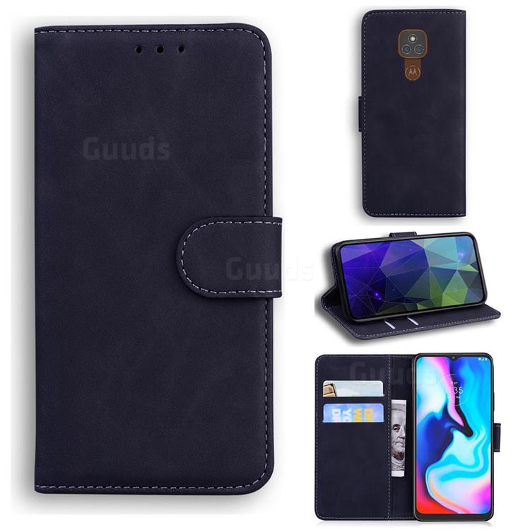 Retro Classic Skin Feel Leather Wallet Phone Case for Motorola Moto G9 Play - Black